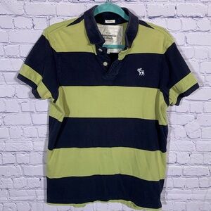 Abercrombie & Fitch Mens Y2K Striped Muscle Short Sleeve Polo Green Blue Size XL